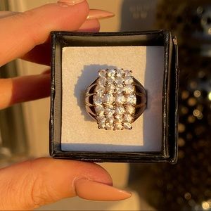 Sterling Silver Patina Ring with CZs